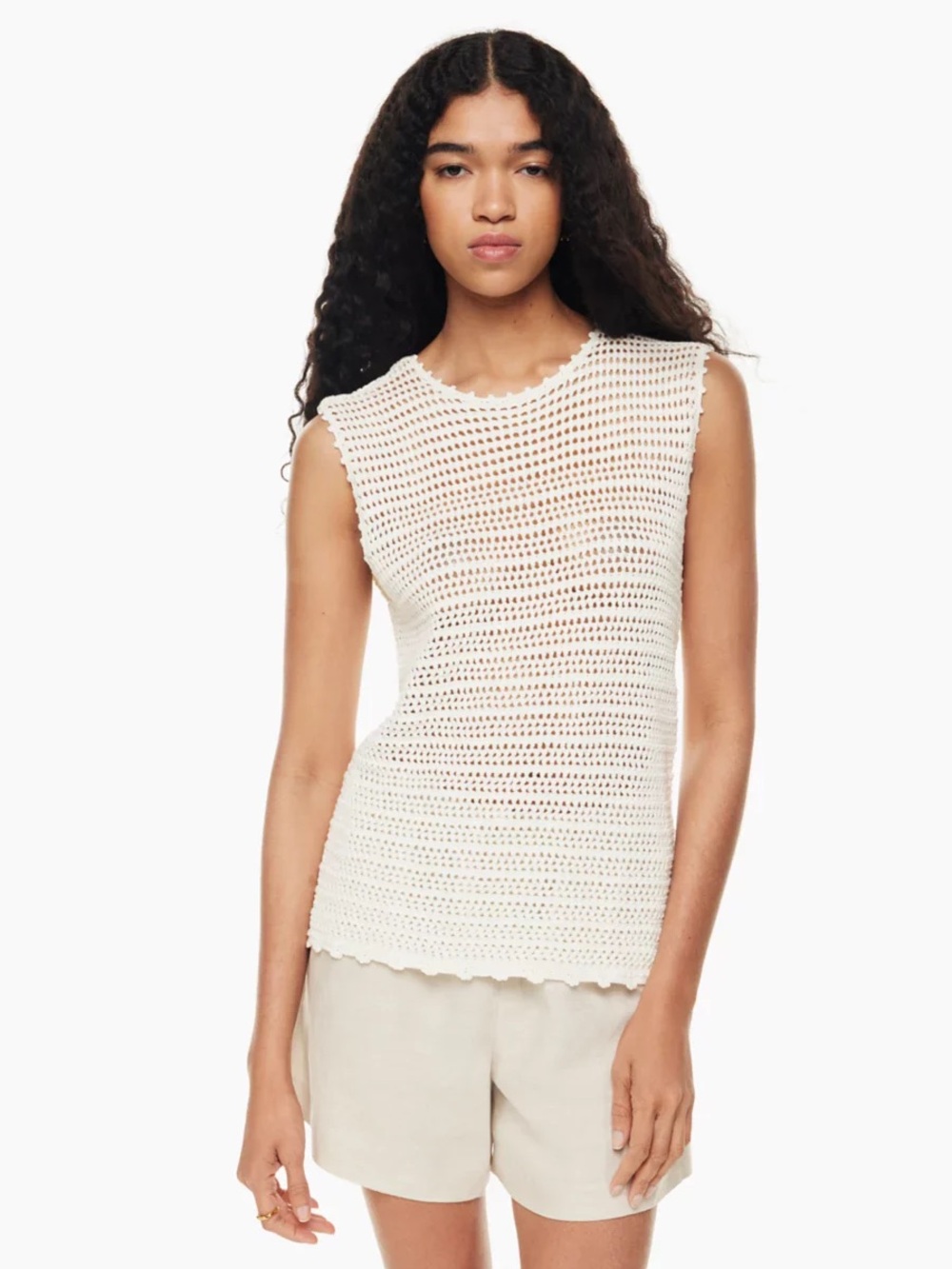 Wilfred Sleeveless Crochet Knit Top in Cream
